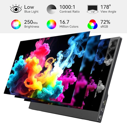 15.6 Inch Portable Monitor FHD 1080P IPS Display with USB C and HDMI Ultra Slim Travel Screen Extender for Laptop and Gaming