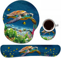 Keyboard Wrist Rest + Mouse Pad Wrist Support Set with Coasters Non-Slip PU Base Ergonomic Mousepad for Home Office Working Studying Easy Typing &amp Pain Relief Sea Turtle