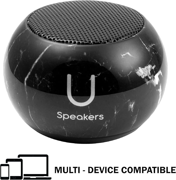 Fashionit U Speakers Mini Bluetooth Computer Speaker 2-Pack Bundle with Matching Speaker Built-in Mic &amp Selfie Remote Control for Workspace Desktop Laptop Mobile Tablet PC - Black Marble