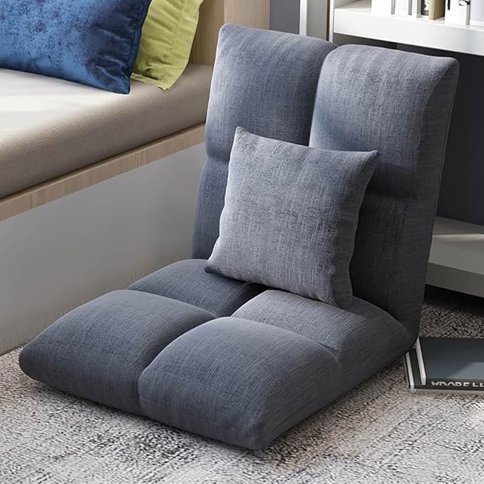 GIZNXBA Floor Chair with 6 Adjustable Positions Foldable Floor Lazy Sofa Folding Floor Gaming Chair with Pillow Meditating Floor Chair for Living Room Bedroom Office(/Gray B)
