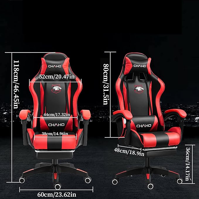 Gaming Chair Computer Chair with Footrest and Lumbar Support Height Adjustable Game Chair with 360°-Swivel Seat and Headrest and for Office or Gaming (GreenV-Style)