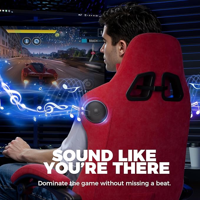 GTPLAYER ACE-PRO Music Gaming Chairs – Built-in Speakers App Support &amp Bluetooth Control Computer Game Chairs with Footrest for Adults Ergonomic Reclining Linkage Armrest Cherry Red 【Velvet】
