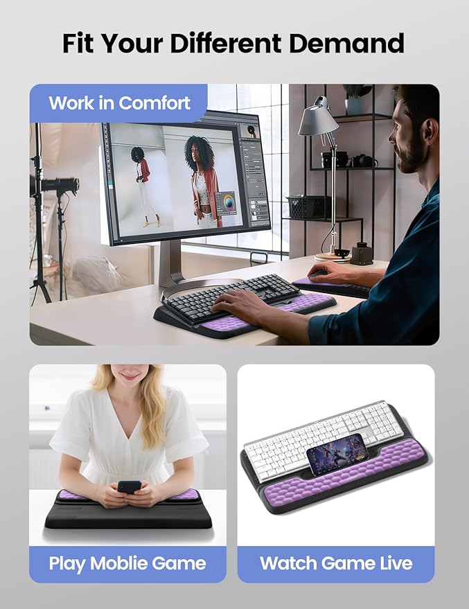 Vaydeer Keyboard Stand and Mouse Pad Set with Wrist Rest Computer Wrist Support Pad Soft Memory Foam Desk Cushion Ergonomic Keyboard Riser Holder Lift with Wrist Support for Office Gaming Red