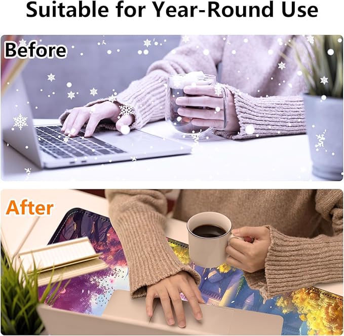 Heated Mouse Pad - 3 Temperature Settings (86°F–122°F)Auto Shut OffLarge 31.5x13 Inch PU Leather Desk Mat for OfficeGamingCold Hands ReliefDream Castle