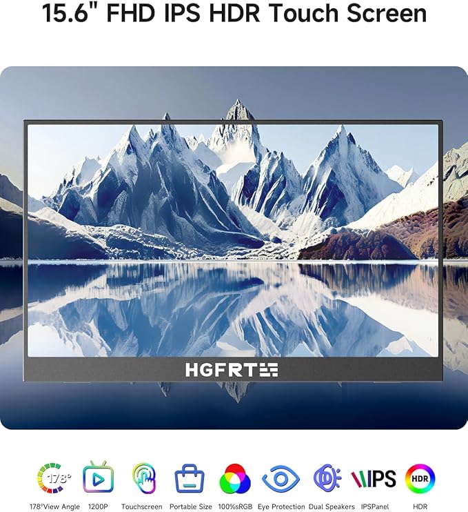 Portable Monitor Touchscreen 15.6 1920x1080 60Hz FHD IPS HDR 10-Point Touch Screen Monitor with Built-in Stand &amp Speaker HDMI USB C VESA External Travel Monitors for Laptop PC Mac Phone