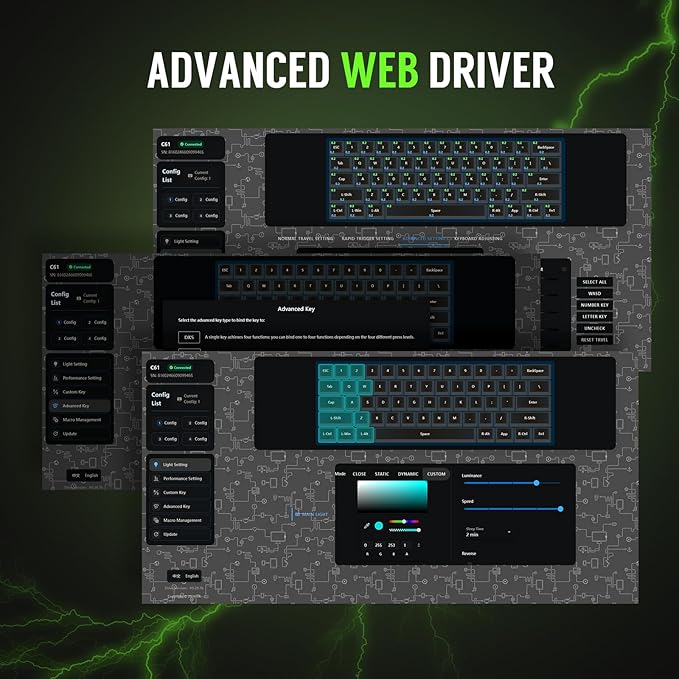 RK ROYAL KLUDGE C61 HE Gaming Keyboard 60% Wired Mechanical Keyboard with Hall Effect Magnetic Switch 8000Hz Polling Rate Rapid Trigger RGB Backlit 61 Keys Black Green
