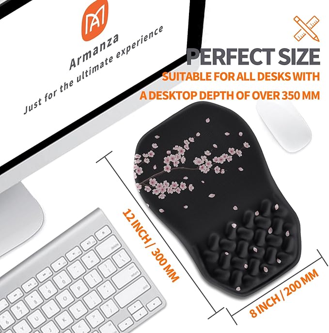 Ergonomic Slope Mouse Pad Wrist Support Wrist Rest Mousepad for Carpal Tunnel Pain Relief with Massage Bulge and Slow Rebound Memory Foam (12x8 inch Pink Blossom)