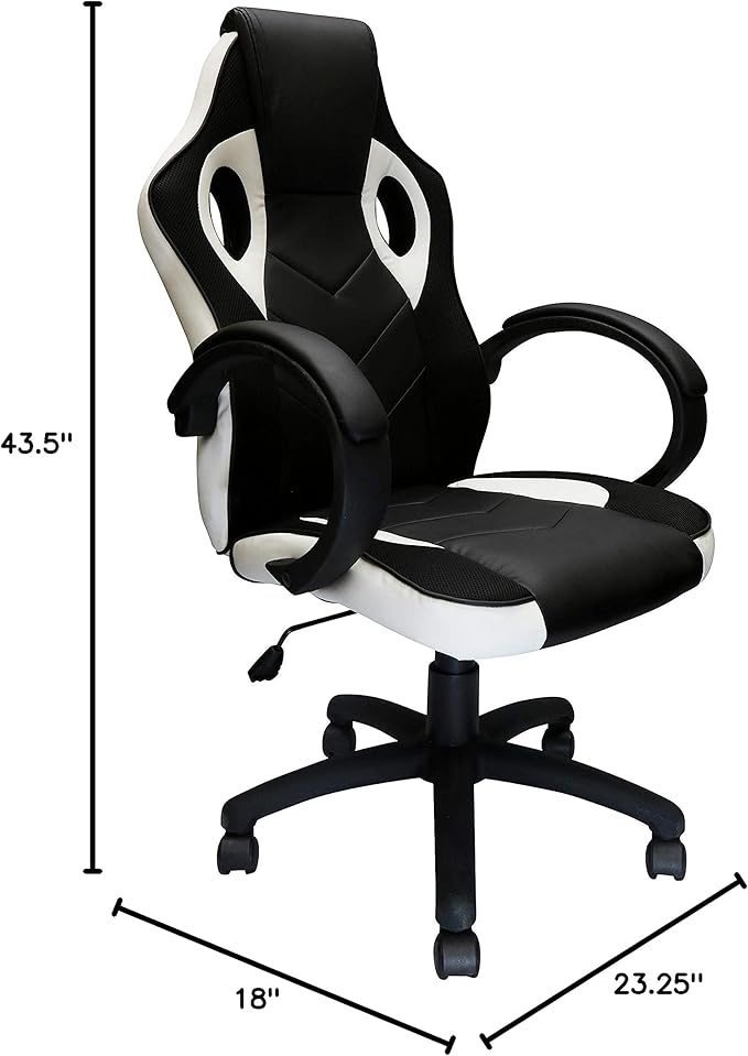 Nicer Furniture Gaming Chair Reclining Racing Game Chair Ergonomic Computer Chair for Gamer with Back Tilt and Armrest (White)