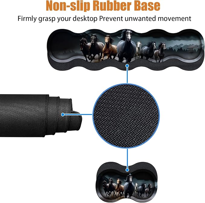 4 in 1 Ergonomic Keyboard Wrist Rest &amp Mouse Pad Wrist Rest Set Large XXL Gaming Desk Mat 31.5x 11.8 with Non-Slip Base Memory Foam for Home Office Study Gaming Running Horses