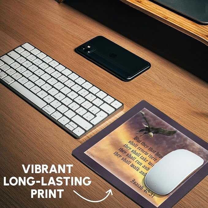 3dRose LLC 8 X 8 X 0.25 Inches Isaiah 40-31 Bible Verse with Eagle Against a Troubled Sky Mouse Pad (mp_27419_1)