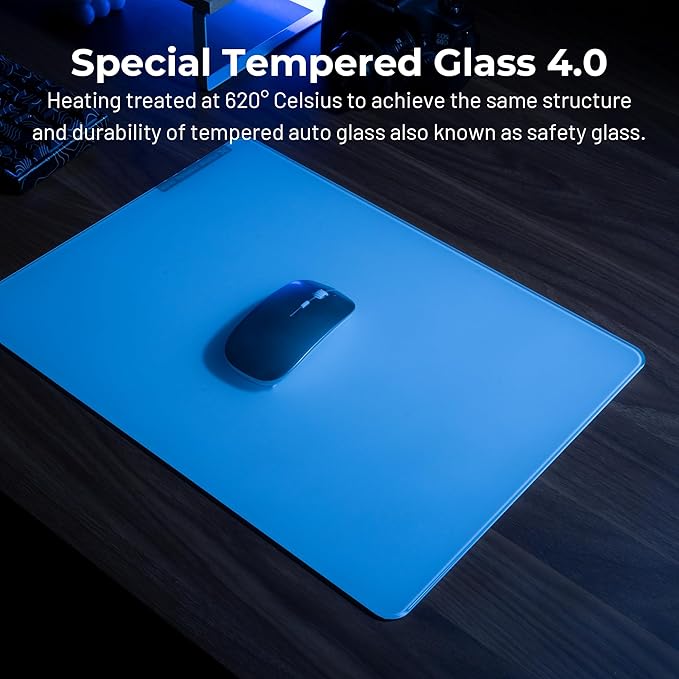 XVX White Glass Mouse Pad 4.0 Hard Mousepad for GamingUltra-Smooth Micro-Etched Surface with Non-Slip Rubber Base(410mm*310mm)