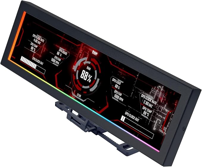 Lian Li 8.8 Universal Screen for PC - Adjustable Mounting for Any Computer Setup - Customizable ARGB Frame - PC Temperature Display Panel - LCD Screen Display - Mini Monitor - SM088X (US88 v1 Black)