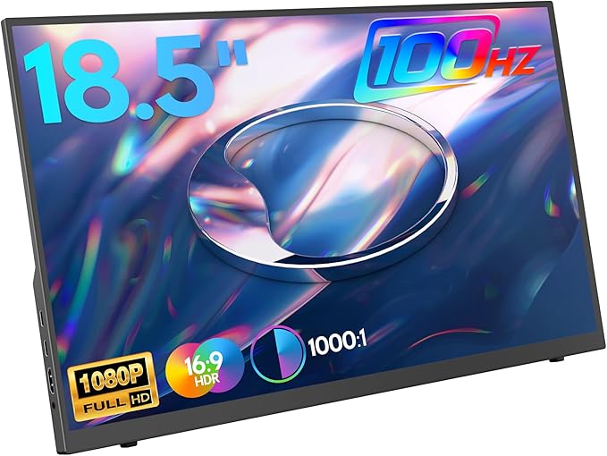 HONGO 18.5 inch 100Hz Portable Monitor 1080P Large Portable Monitor Stand FHD IPS Screen HDR Gaming Display Travel Second Monitor for Mac PC Xbox PS4/5
