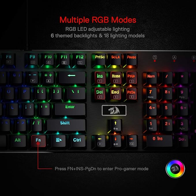Redragon K556 RGB LED Backlit Wired Mechanical Gaming Keyboard 104 Keys Hot-Swap Mechanical Keyboard w/Aluminum Base Upgraded Socket and Noise Absorbing Foams Soft Tactile Brown Switch