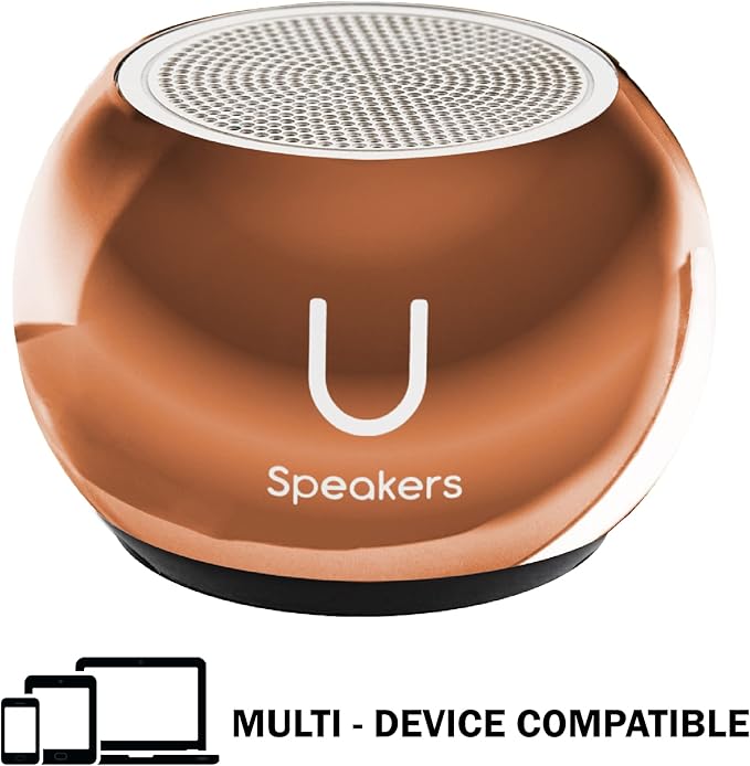 Fashionit U Speakers Mini Bluetooth Computer Speaker 2-Pack Bundle with Matching Speaker Built-in Mic &amp Selfie Remote Control for Workspace Desktop Laptop Mobile Tablet PC - Mirror Rose Gol