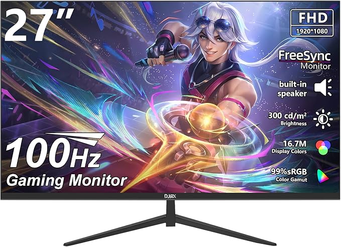 27 inch Gaming Monitor 100Hz Full HD 1920 x 1080P Computer Monitor Built-in Speakers with HDMI Interface Eye Care Frameless Sync Visual Experience for Work Support Wall Mount （100 * 100mm）