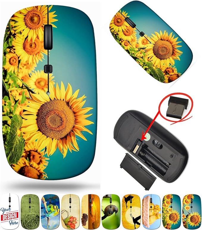 maizi Mouse Wireless for Mac Computer Personal Laptop Mice Wireless Image ID: 30002156 Sunflower Field Under Lightweight 2.4G with USB Receiver Printed in USA