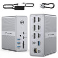 TobenONE DisplayLink Docking Station Triple Monitor with 120W Power Adapter Triple 4K Display for MacBook Pro/Air Thunderbolt 4/3 USB-C Windows(3X HDMI 3X DP 2xUSB-C 4xUSB 3.2 SD/TF)