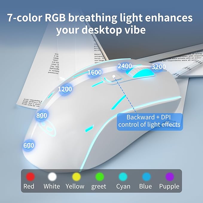 Wire Gaming KeyboardCreamy Keyboard and Mouse Combo 7 Colorful Rainbow Backlight Classic Gaming Keyboard (White &amp Blue &amp Purple)