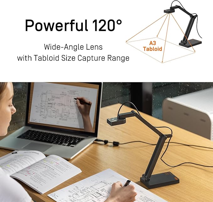 IPEVO V4K PRO 120 4K USB Document Camera 120-degree FOV Lens Sony CMOS Sensor Swift Autofocus AI Noise Reduction Webcam USB Plug and Play Video Conferencing Streaming Work from Home
