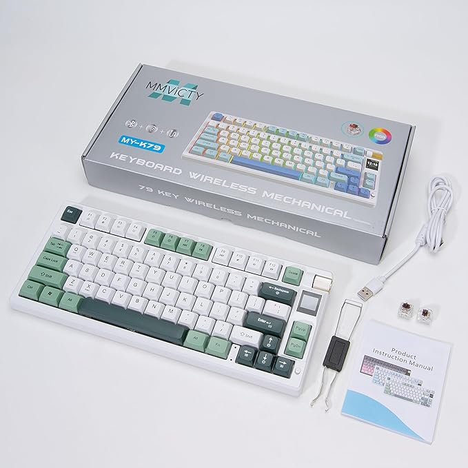 MY-K79 Gradient Wireless Mechanical KeyboardLinear Red Axis Gaming Keyboard with TFT Smart Display&ampKnobHot Swappable Gasket Mount 75% Layout with KnobRGB Backlit Bluetooth/2.4G/USB-C (Gray)