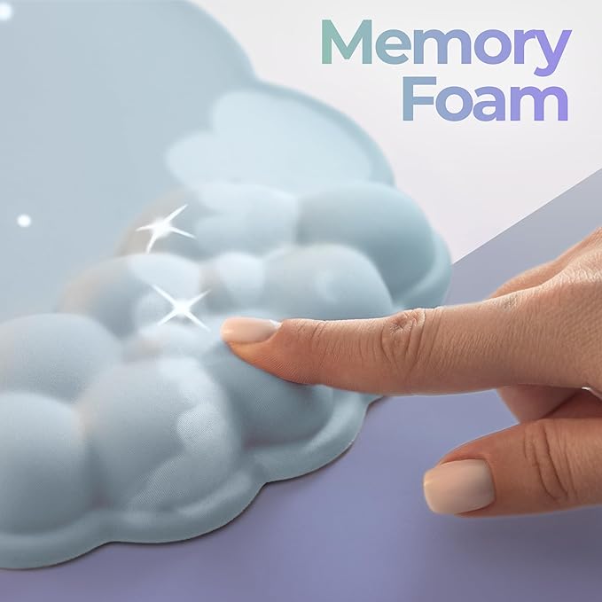 Premium Quality Cloud Wrist Rest Keyboard &amp Mouse Pad Set – Ergonomic Memory Foam Desk Accessories with Wrist Support for Office &amp Gaming – Baby-Blue-Sky