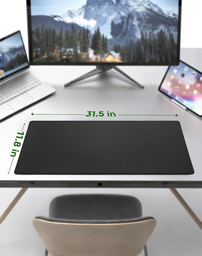 ALOANES Black Waterproof Desk Mat Large Mouse Pad with Extended Mouse Mat with Anti Slip Base Stitched Edge Grain Jacquard Surface Perfect for Gamer Office &amp Home 3XL 15.74''x35.43''x0.12''