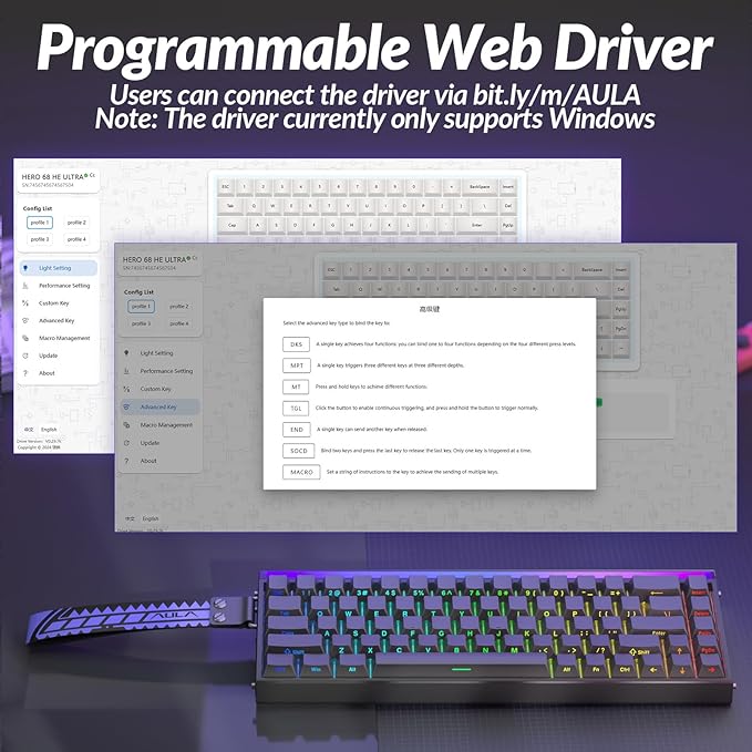 AULA Hero 68 HE Pro - Wired Gaming Keyboard with Hall Effect Magnetic Switch CNC Aluminum Frame 8KHz Polling Rate RGB Box &amp Backlight Side Printed Keycaps 65% 68-key Compact Small Gamer Keybo