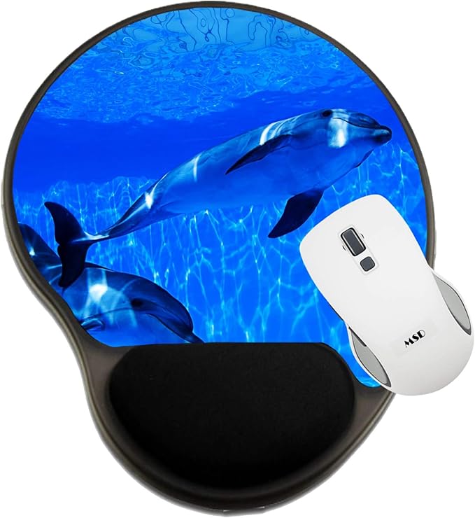 MSD Mousepad Wrist Rest Protected Mouse Pads Mat with Wrist Support Dolphins swims under The water and looking at The ca