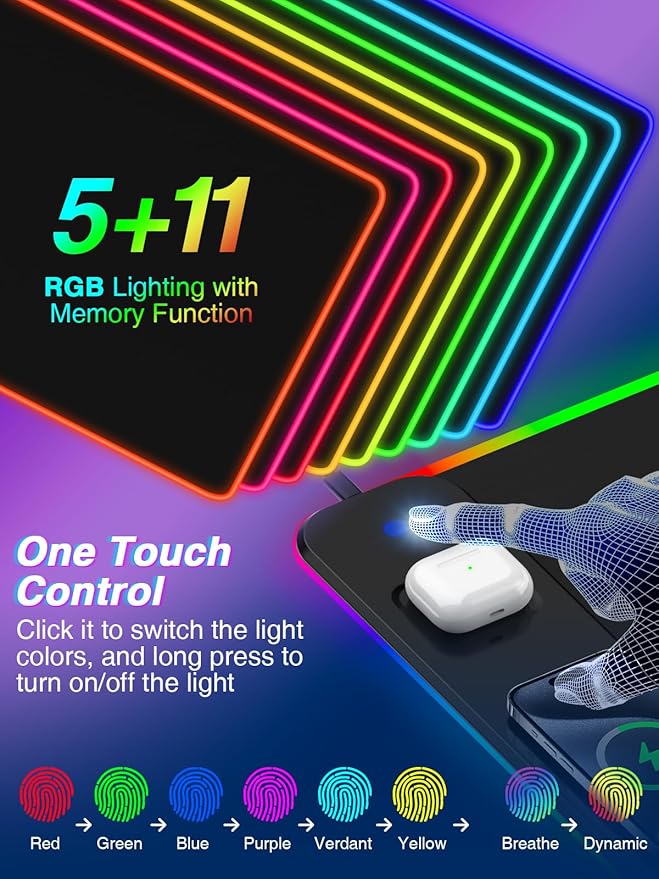 Magnetic Charging Mouse Pad 31.5x15.75 15W Fast Wireless Charging Desk Mat XXL Desk Pad RGB Gaming Mousepad Home Office Large Keyboard Pad with Ultra-Smooth Surface Non-Slip Base