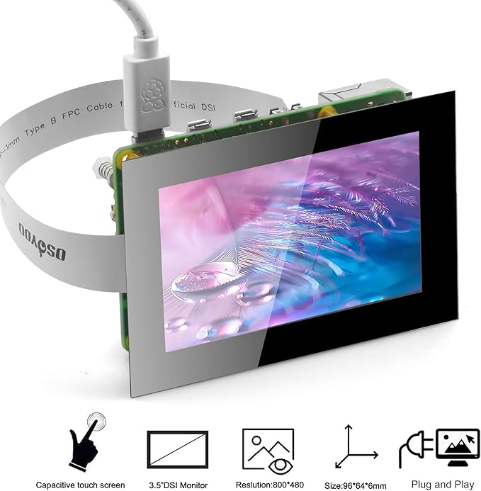 OSOYOO 3.5 Inch DSI Touchscreen for Raspberry Pi 5 4 3 2 CM3 CM4 - IPS capacitive Touch Display 800x480 ResolutionPlug and Play Compatible with Raspberry Pi OS Ubuntu