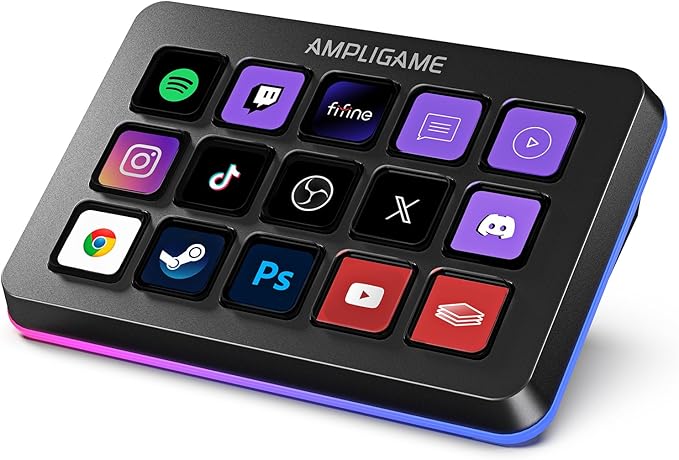 FIFINE AmpliGame Stream Controller with 15 Macro Keys Streaming Keyboard with Trigger Actions in OBS/Twitch/YouTube/Streamlabs Shortcut Buttons Keypad Works with Mac and PC-D6