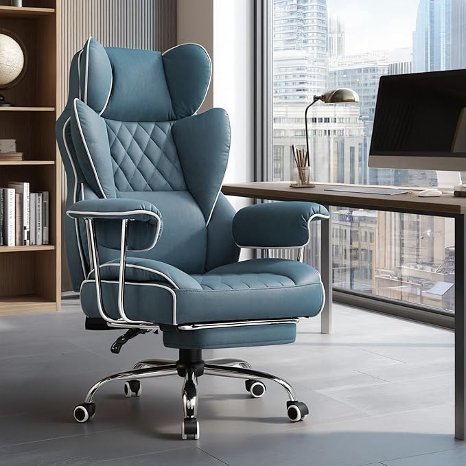 GTPLAYER Gaming ChairOffice Chair with Pocket Spring Lumbar Support Ergonomic Comfortable Wide Office Desk Computer Chair with Outward Fixed Soft Armrests and Footrest (Fabric Blue)