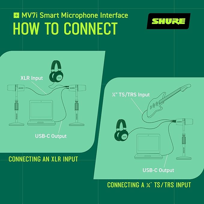 Shure MV7i Smart Microphone – USB-C &amp XLR Mic for Podcasting Music &amp Streaming with Built-in Audio Interface Auto Level Mode Advanced DSP All-Metal Design Black