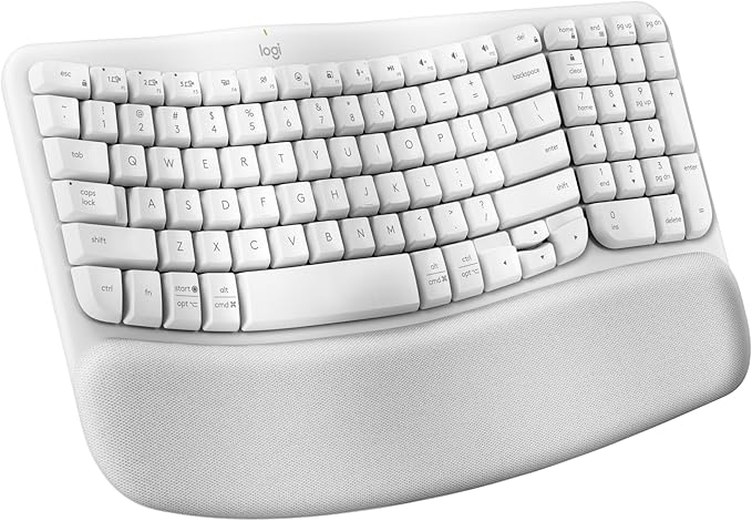 Logitech Wave Keys Wireless Ergonomic Keyboard with Cushioned Palm Rest Comfortable Natural Typing Easy-Switch Bluetooth Logi Bolt Receiver for Multi-OS Windows/Mac - Off White