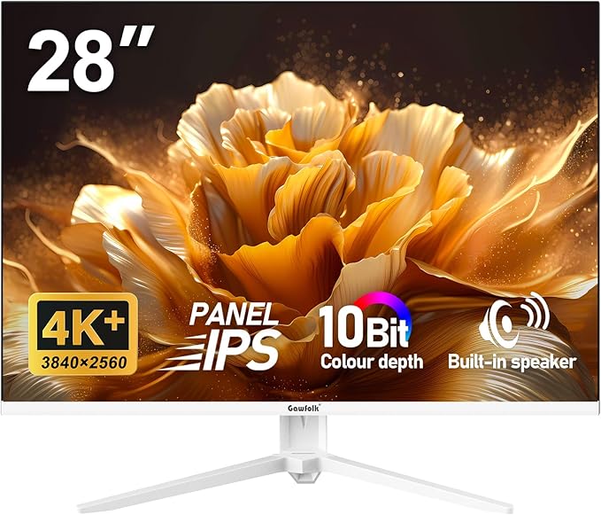 Gawfolk 28 inch UHD 4K Computer Monitor IPS Ultra HD (3840×2560p) Screen 3:2 10Bit 1.07 Billion Colours 128% sRGB Built-in Speakers 178° Wide Viewing Angle DisplayPort HDMI White