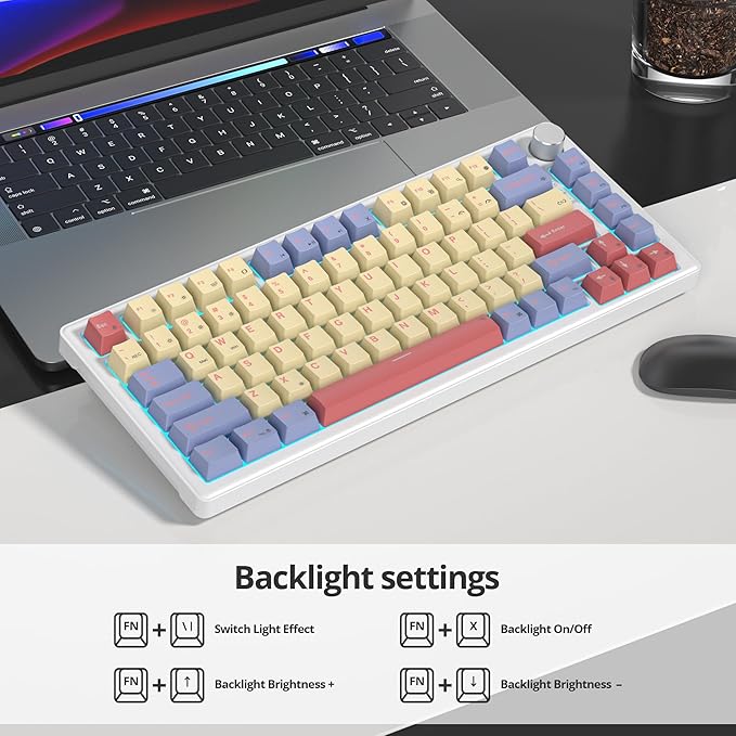 75% Cotton Candy Creamy Mechanical Keyboard Wired Creamy Sound Gasket Gaming Thocky Keyboard with Knob Hot Swappable RGB Custom Keyboard Pre-lubed Cream Switch Keyboard (82 Candyfloss)