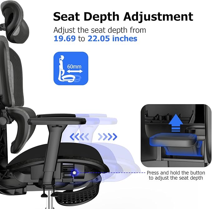 PatioMage Ergonomic Office Chair Big and Tall Desk Chair with Adjustable Lumbar Support &amp Seat Depth High Back Computer Chair Swivel Mesh Chairs with Wheels for Home Office Black