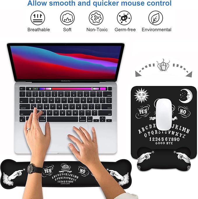 Wrist Rest Support Ergonomic Gel Mouse Pad &amp Memory Foam Keyboard Set Non-Slip Rubber PU Base for Home Office Working Studying Easy Typing &amp Pain Relief Ouija Board