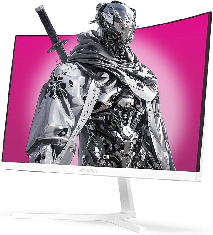 CRUA 24 Curved Gaming Monitor 165Hz/200Hz Computer Monitor FHD 1920x1080 120% sRGB AMD FreeSync Blue Light Filter for Gaming &amp Office Wall Mountable- White