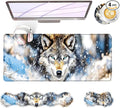 Large Keyboard Mouse Pad Set Extended Mouse Pad+Keyboard Wrist Rest Support Memory Foam Ergonomic Easy Typing 4Pcs (31.5×11.8 in) Desk Pad Set for Office HomeSnowy Wolf