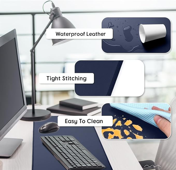 Konohan Heated Desk Pad Warm Mouse Pad 5 Heating Level &amp 4 Hour Auto Shut-Off PU Leather Warm Mouse Mat Heating Keyboard Gaming Mice Warmer Mat Only Supports 110v(Dark Blue Color31.5 X 13)