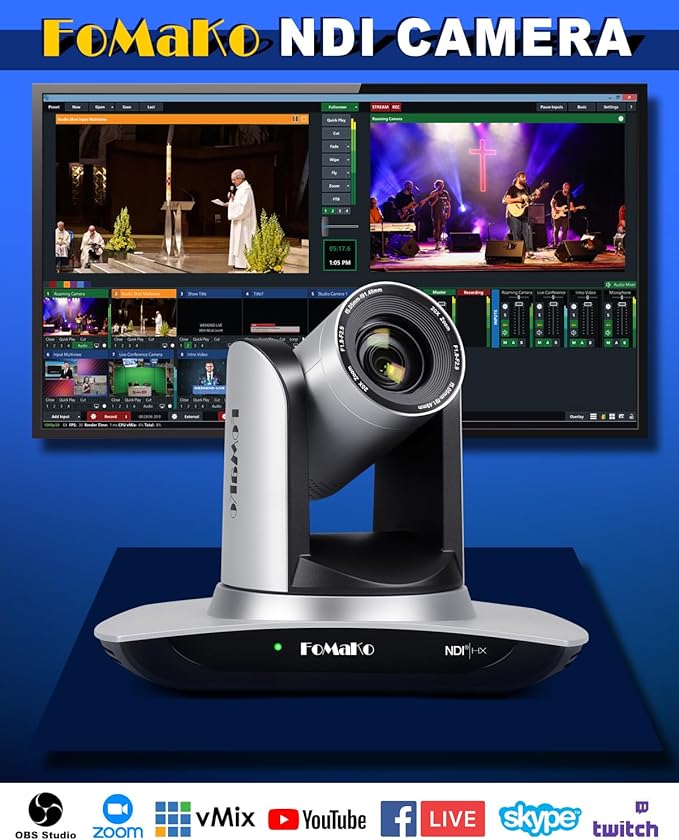 FoMaKo NDI PTZ Camera AI Auto-Tracking Gen 3 20x Optical Zoom for Texas Hold'em Livestreaming or Sports Live Production[ (FMK20UH NDI+KC608)