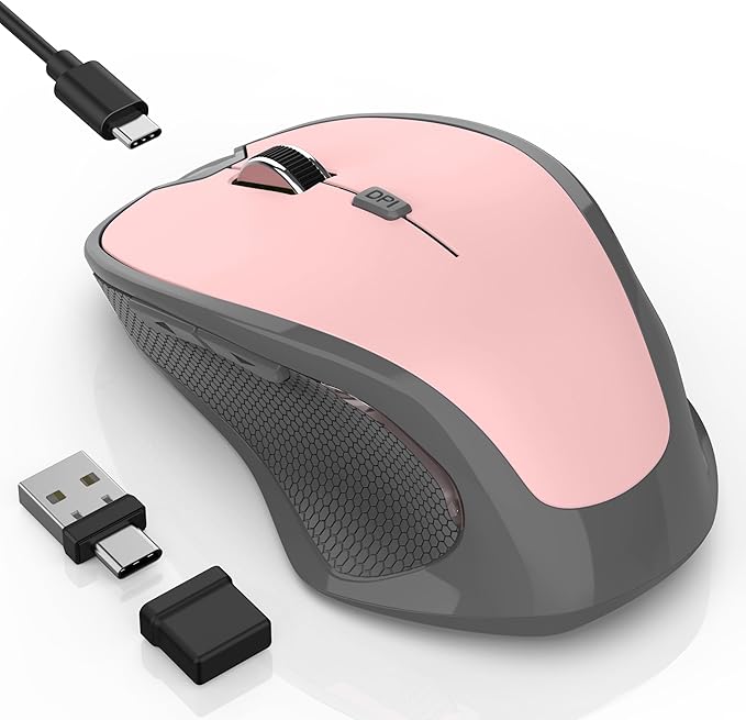 Bluetooth Wireless Mouse for Mac MacBook Air iPad Pro PC Ergonomic Rechargeable Computer Mouse with Jiggler Mode 3 DPI Levels &amp Forward/Back Buttons Laptop Mice for Office/Home/School Pink