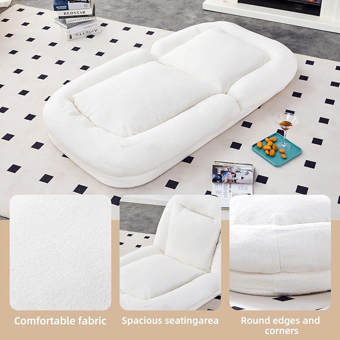 Folding Floor Lounge Chair - 5-Position Adjustable Sofa Chair for Gaming &amp Meditation Plush Ergonomic Support Portable Foldable Design for Living Room Apartment Small Space (Beige)