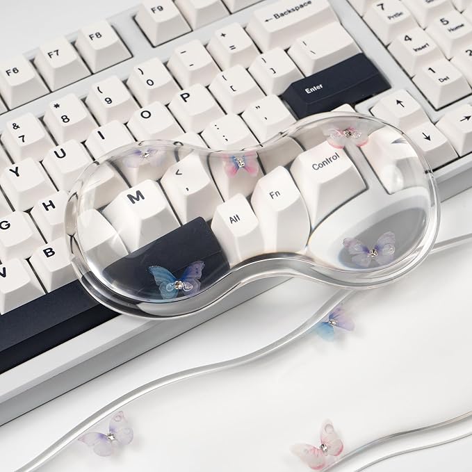 Gel Keyboard and Mouse Wrist Rest Set – Clear Wrist Rest for Computer Keyboard 60%/68%/75% Comfort &amp Support for Typing and Gaming (Cute Butterfly)