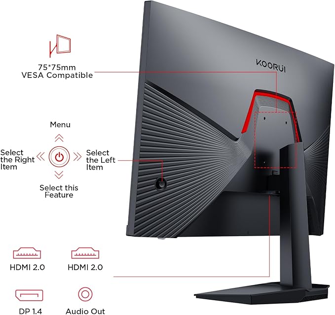 KOORUI 24 Gaming Monitor 240Hz 1ms Fast IPS FHD HDR400 Display 90% DCI-P3 Color Gamut Adaptive Sync Ultra Slim Frame VESA Mountable HDMI 2.0 DP 1.4