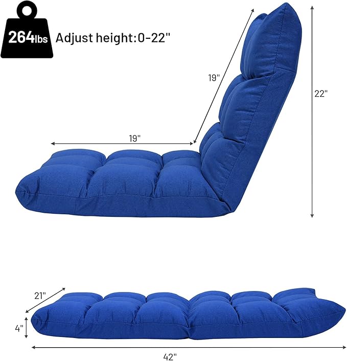 Giantex Floor Sofa Chair Video Gaming Chair with 14 Adjustable Position Padded Back Support Floor Cushioned Seat Folding Lazy Chair for Meditation Reading Watching Living Room Recliner(Blue)