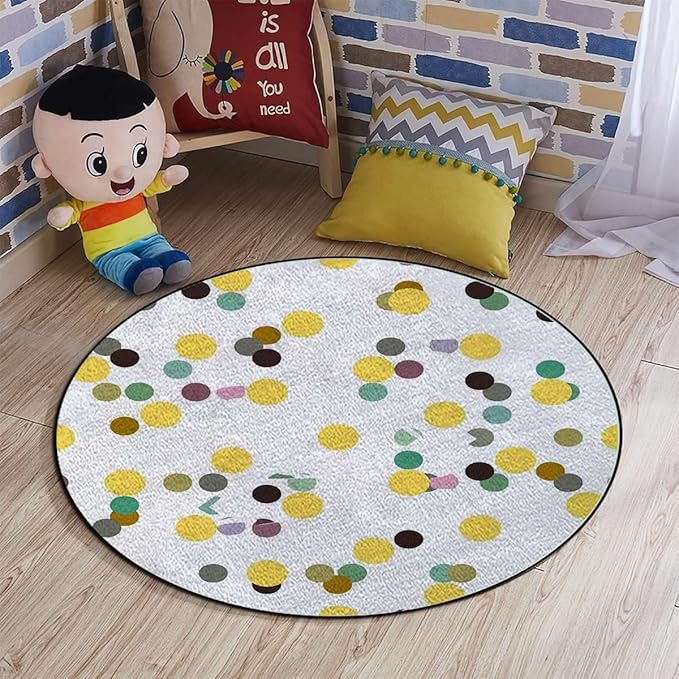 Abstract Area Rug Rug for Living Room Soft Durable Rugs Carpet for BedroomRound Rug Colorful Trippy Geometric CirclesCharcoal Grey Gold Diameter 35.5 in