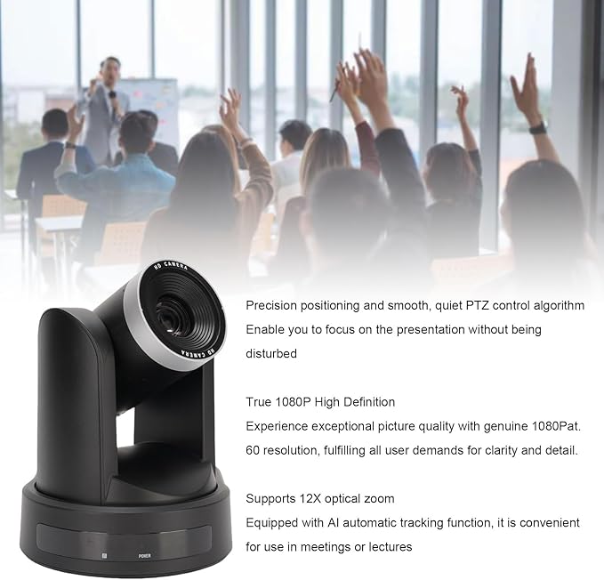 Dpofirs Conference Room Camera Webcam for PC 1080P 60fps with 12X Optical Zoom AI Auto Tracking USB HDMI IP PTZ Camera for Meeting Rooms Lectures (US Plug)